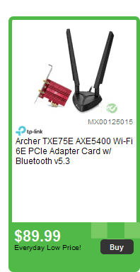 Archer TXE75E, AXE5400 Wi-Fi 6E Bluetooth 5.3 PCIe Adapter